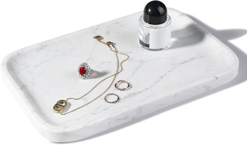 karibiber Statuario Marble Vanity Tray - Decorative Organizer for Bathroom Countertop, Dresser, Kitchen Sink - Image 1